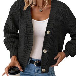 Chunky Knit Cardigan Waffle Texture Oversized V Neck Fall Sweater Chic